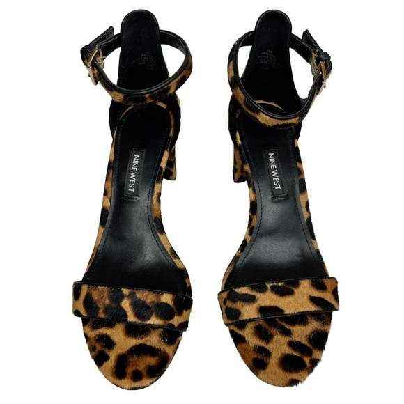 Nine West Pruce Open Toe 2.5” Block Heel Ankle-Strap Sandal Leopard Print 6.5 - Picture 2 of 11